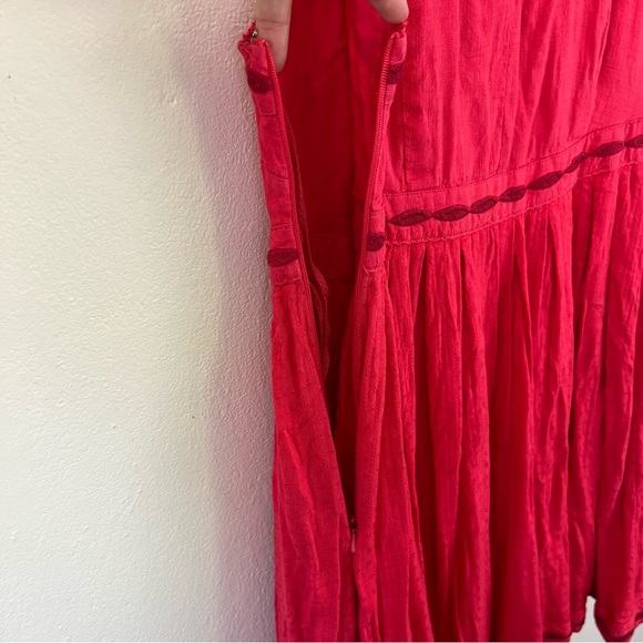 Free People Birds Of A Feather Embroidered Red and Pink Sleeveless Midi Dress - Picture 13 of 16